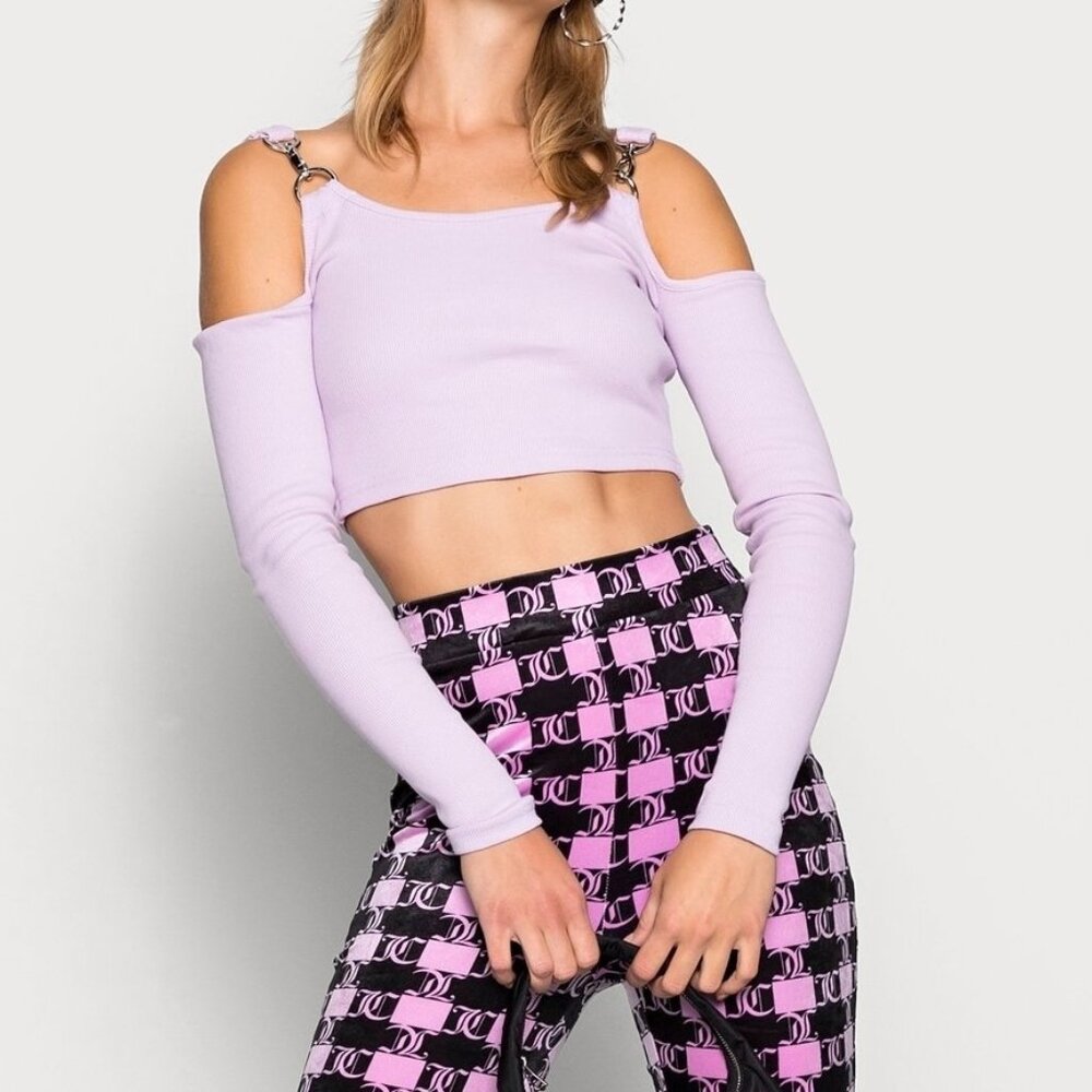 SOLD Lavender Cold Shoulder Buckle Top